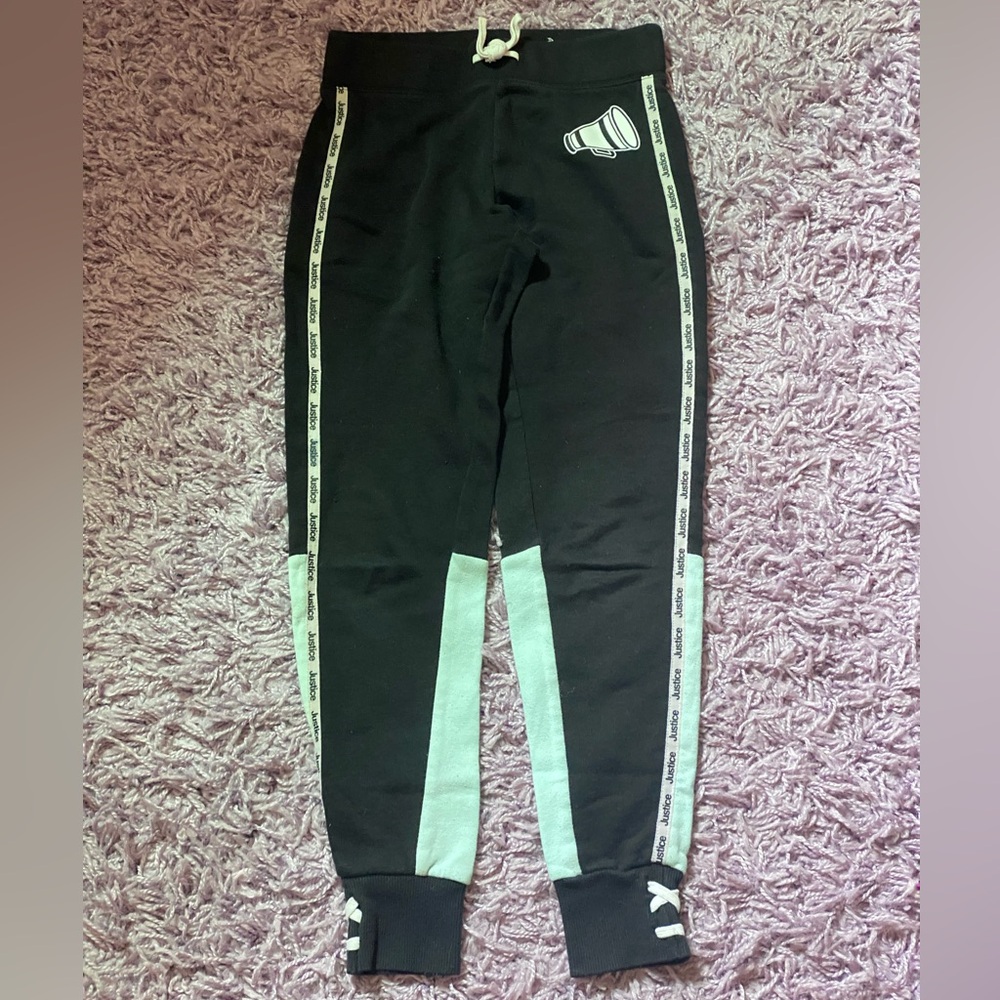 Justice Active Cheerleader Black, light teal and white Jogger swestpants size 10
